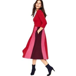Boden Claudia Red and Pink Ponte Color Block Midi Fit and Flare Dress